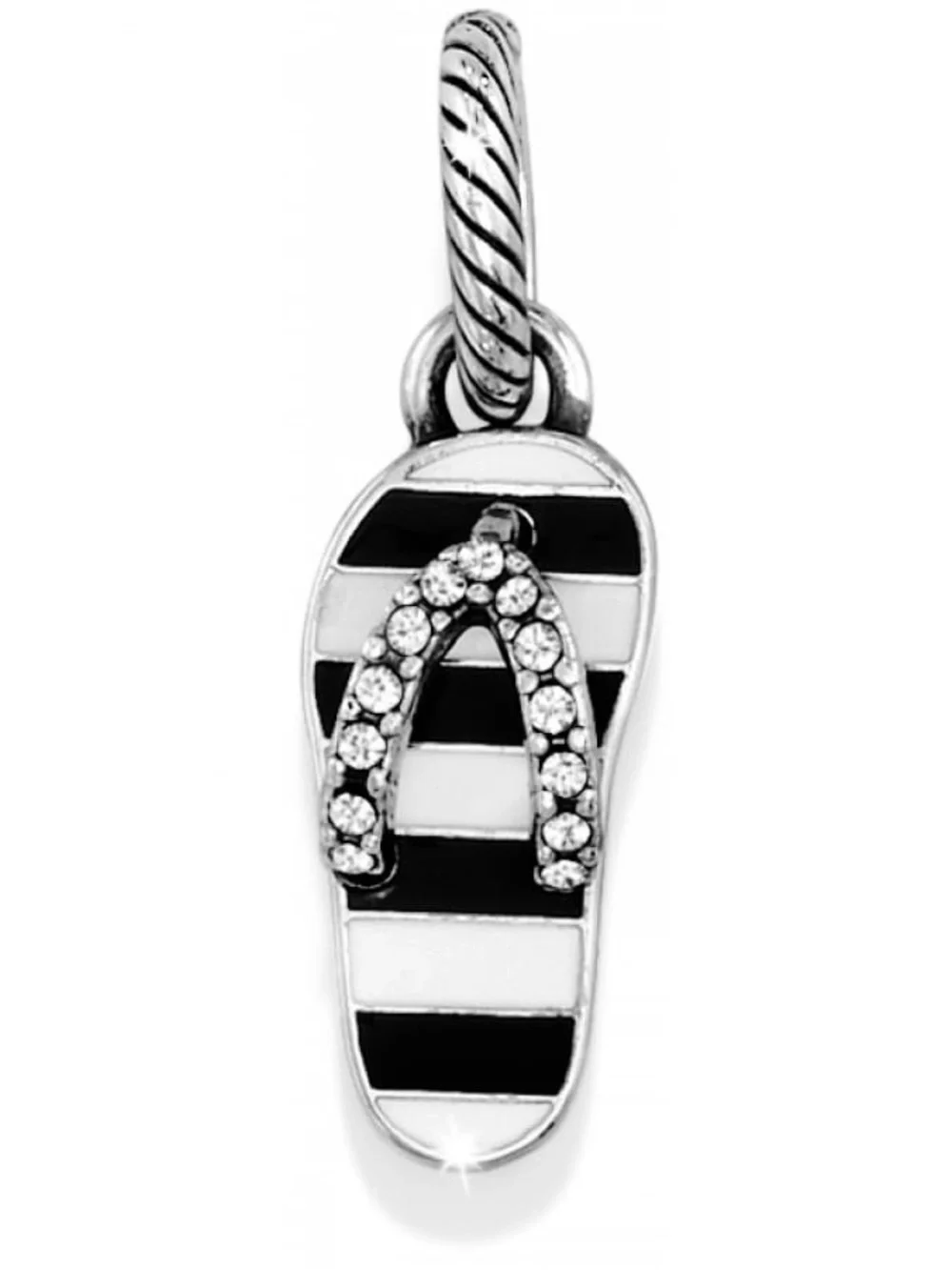 Brighton Flip Flop charm Black & white stripes Crystals Anchors on sole Retired